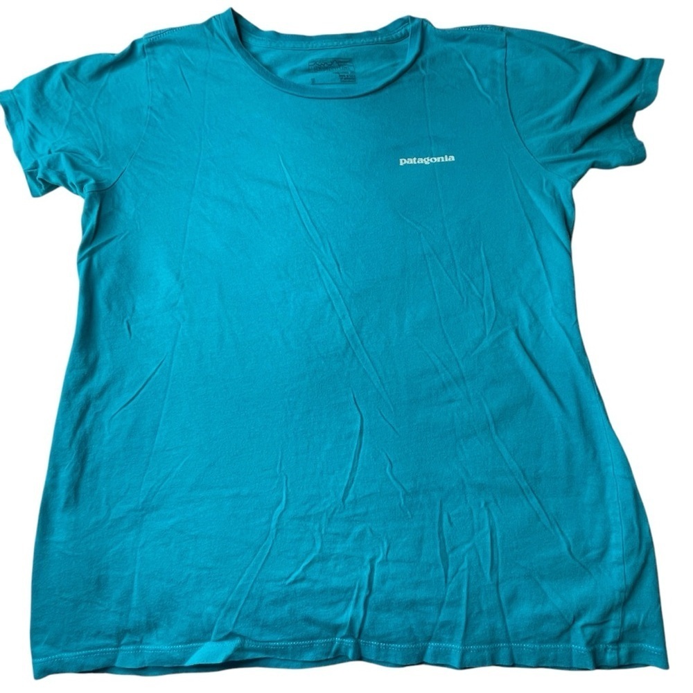 Patagonia Womens Organic Cotton Teal Blue Wave Graphic T-Shirt Small Regular Fit